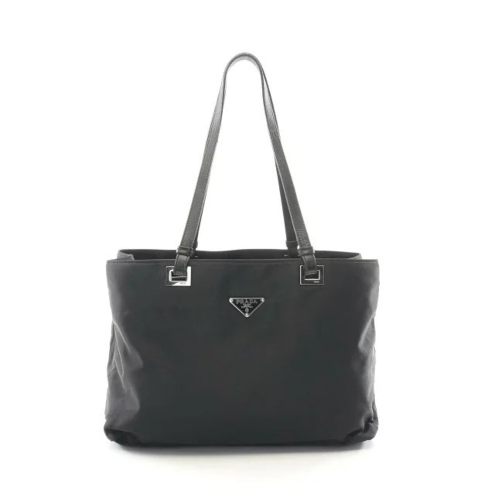 Prada TESSUTO ACCIAIO Tote Bag Leather Black
